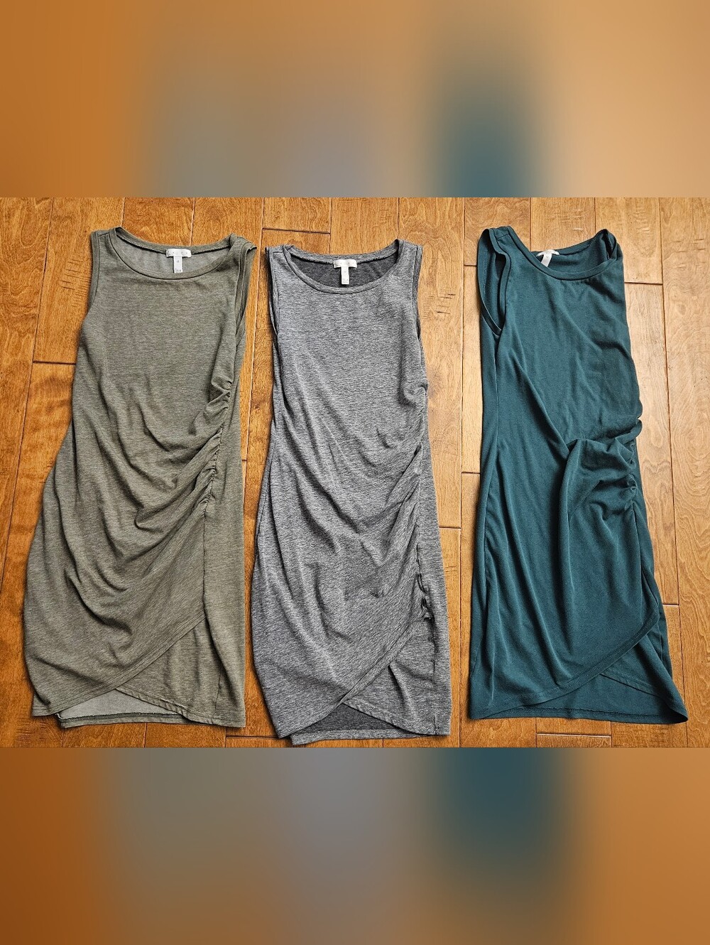 Lot Of 3 XS X-Small Leith Body con Ruched Dresses In Olive, Gray, Teal